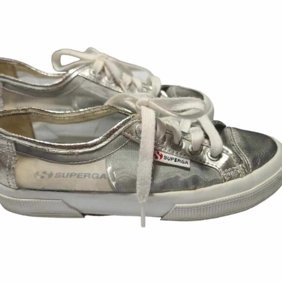 Superga Platform Silver Mesh Sneaker Skate Shoes Lace Up Size US 5/ EU 35 - Picture 1 of 4